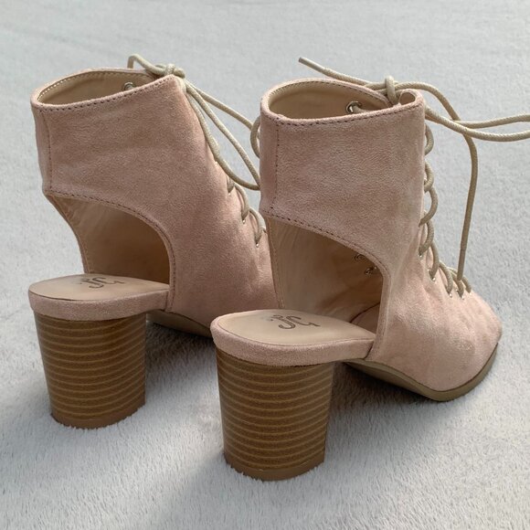 Journee Collection Posey Peeptoe Open Heel Faux Suede Lace-Up Booties Sz8 - Picture 10 of 16
